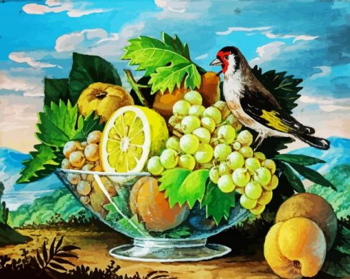 Goldfinch On Fruits Bowl paint by numbers