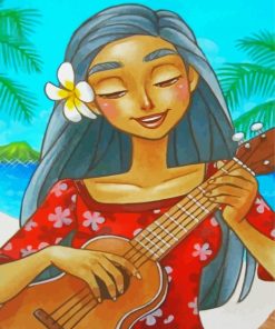 Hawaiian Girl Playing Ukulele paint by numbers