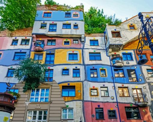 Colorful Hundertwasser House paint by numbers