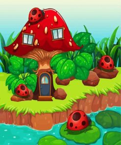 Mushrooms Houses paint by numbers