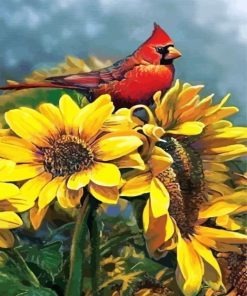 Red Cardinal On Sunflowers paint by numbers