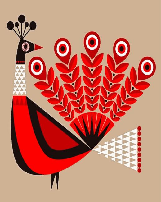 Red Peacock Illustration paint by numbers