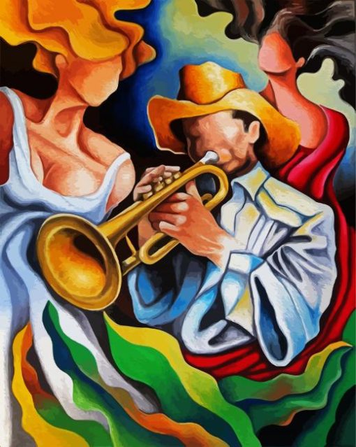 Trumpet Musician With Two Women paint by numbers