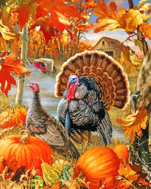 Turkey Birds And Pumpkins paint by numbers