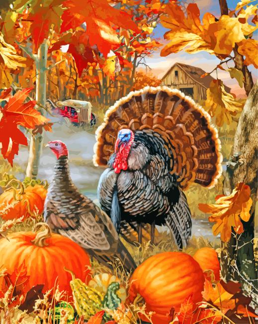 Turkey Birds And Pumpkins paint by numbers