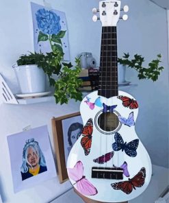 White Ukulele With Butterflies paint by numbers