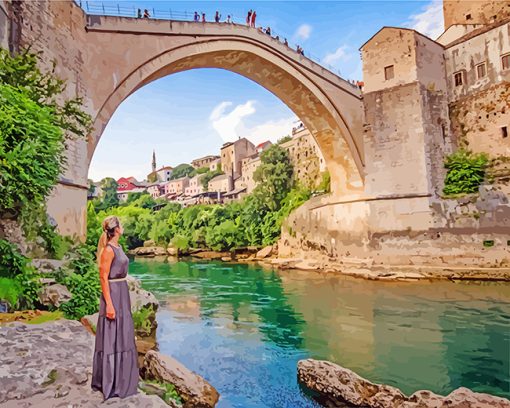Woman Contemplating Mostar Bridge paint by numbers