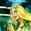 Blonde Girl Smoking Cigarette paint by numbers