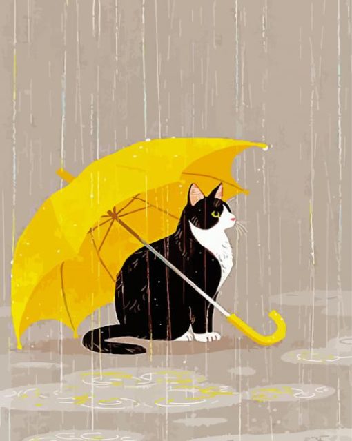 Yellow Umbrella And Kitty paint by numbers