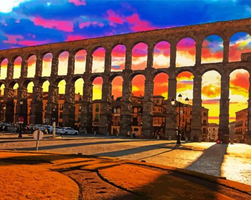 Aqueduct Of Segovia At Sunset paint by numbers