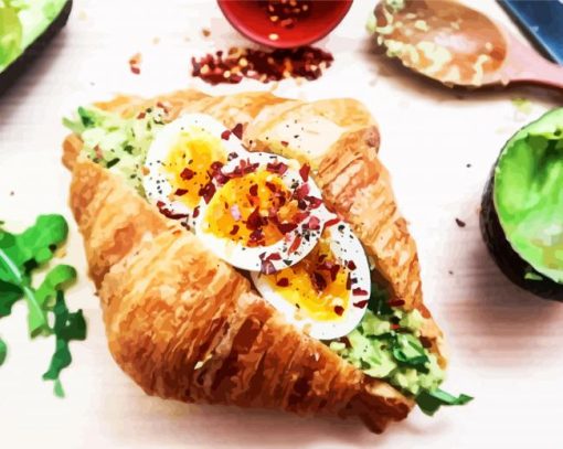 Avocado And Eggs Croissant Sandwich paint by numbers