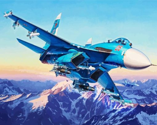 Blue Jet Fighter Plane paint by numbers