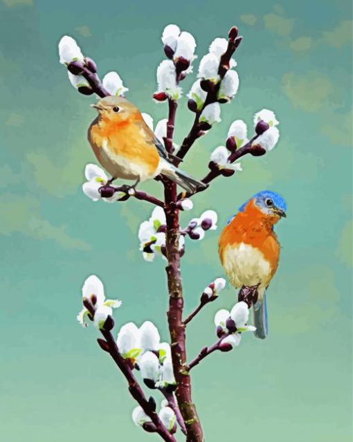 Bluebirds On Pussy Willow paint by numbers