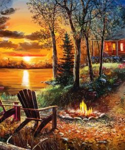 Campfire By Lake paint by numbers