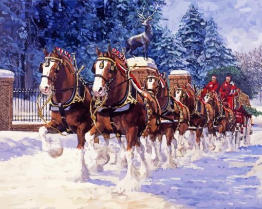 Christmas Clydesdale Horses paint by numbers