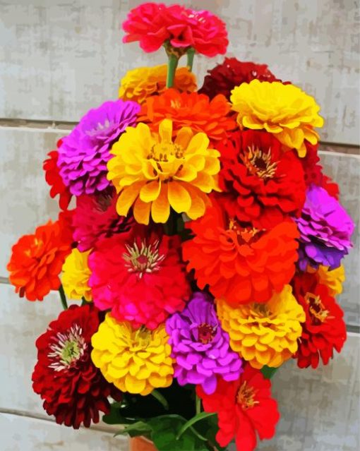 Colorful Zinnias paint by numbers