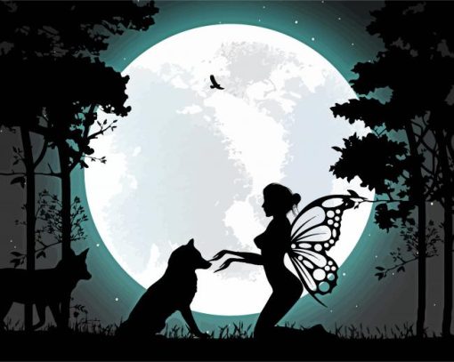Cute Fairy With Wolves Silhouettes paint by numbers