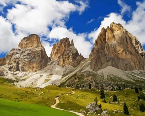 Dolomites Mountains Landscape paint by numbers