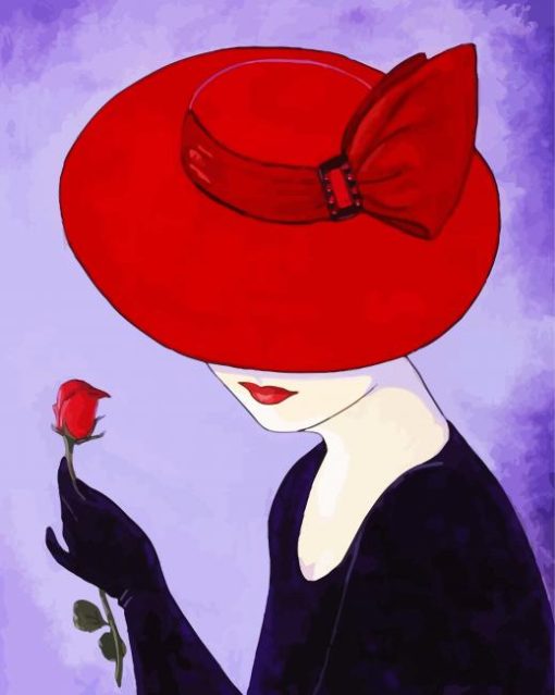 Lady In Red Hat Holding Rose paint by numbers