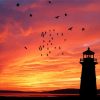 Lighthouse Silhouette At Sunset paint by numbers