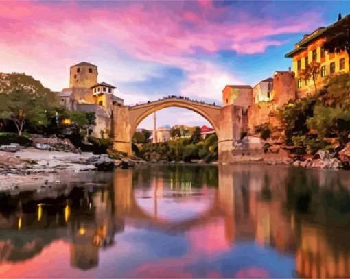 Mostar Old Bridge At Sunset paint by numbers