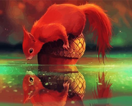 Red Squirrel On Acorn paint by numbers