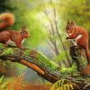 Red Squirrels On Branch paint by numbers