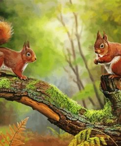 Red Squirrels On Branch paint by numbers