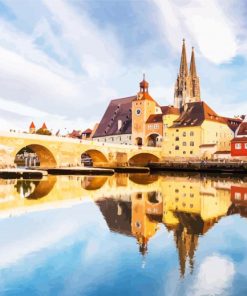 Regensburg Bridge Water Mirror paint by numbers