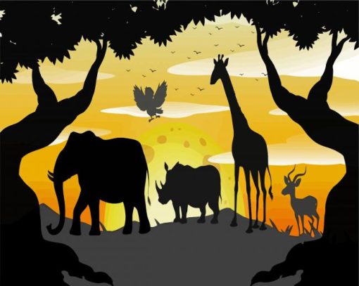 Safari Animals Silhouettes paint by numbers