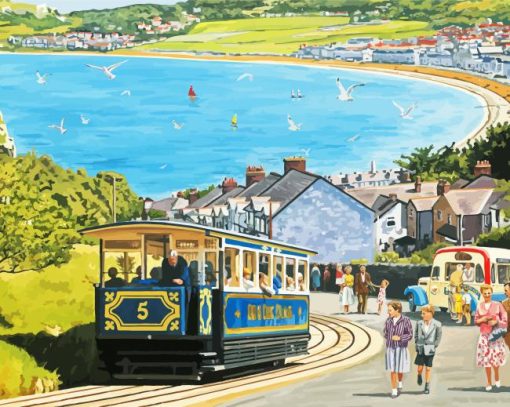 Seaside Tourists Tram paint by numbers