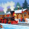 Snow Christmas Train Station paint by numbers