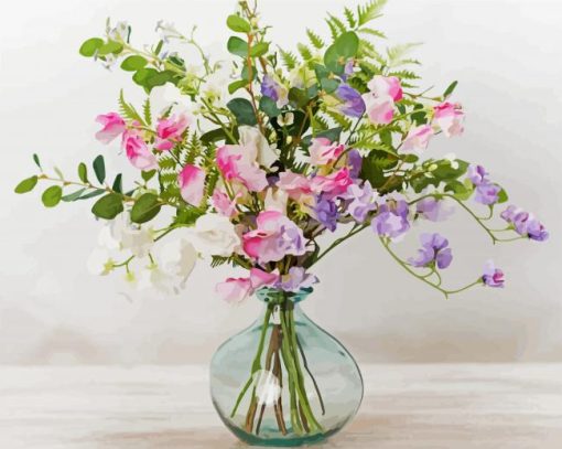 Sweetpea Bouquet In Vase paint by numbers