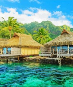 Aesthetic Tahiti Island Huts paint by numbers