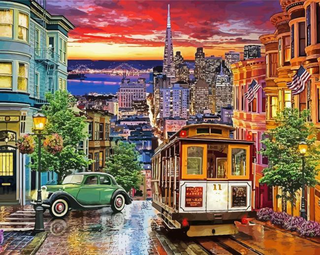 US City Tram At Sunset paint by numbers