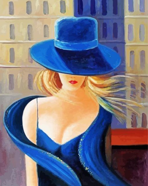 Woman In Blue Hat paint by numbers