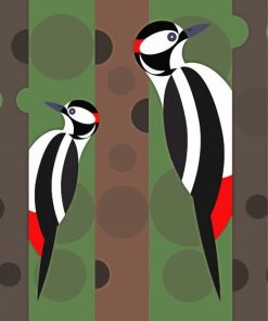 Woodpeckers Bird Illustration paint by numbers