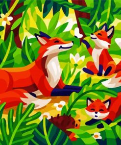 Happy Foxes Family paint by numbers
