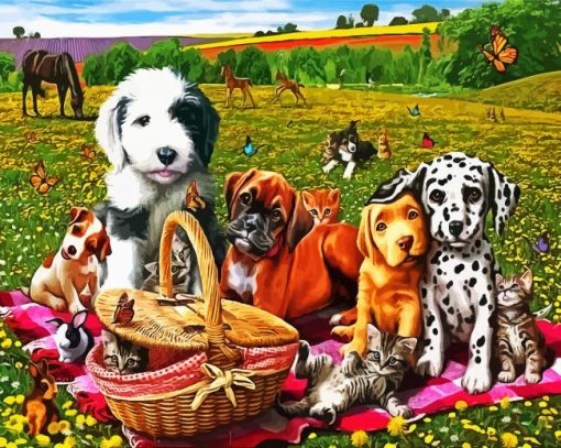 Adorable Animals Picnic paint by numbers