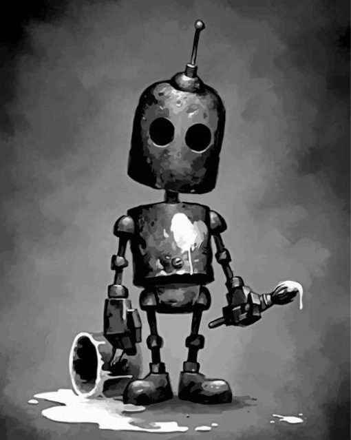 Black And White Sad Robot paint by numbers