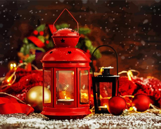Red Christmas Lanterns Paint By Numbers - Canvas Paint by numbers