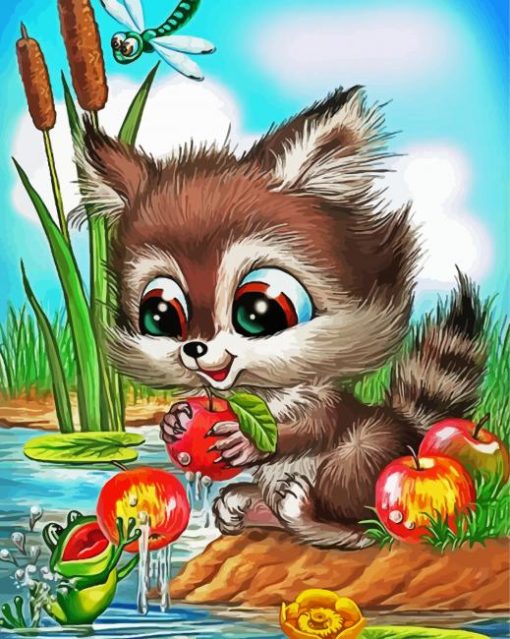 Cute Raccoon Cartoon paint by numbers