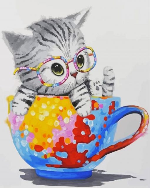 Cat With Glasses In A Teacup paint by numbers
