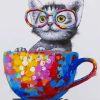 Cat Wearing Glasses In A Teacup paint by numbers