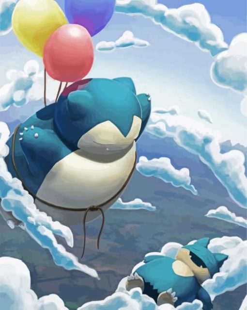 Snorlax Flying With Balloons paint by numbers