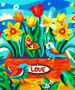 Love Birds And Flowers paint by numbers