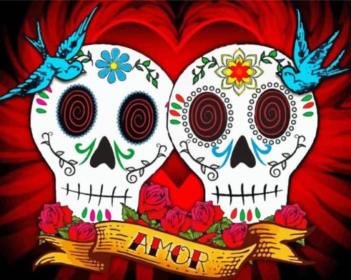 Mexican Love Skull paint by numbers