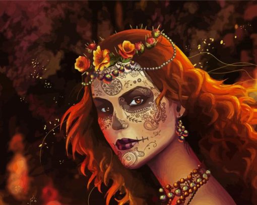 Mexican Sugar Skull Lady paint by numbers