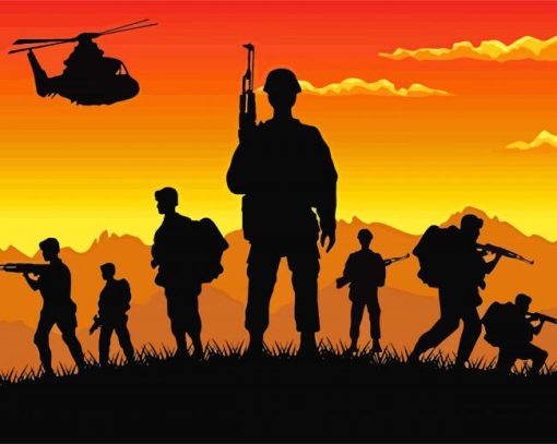 Soldiers And Helicopter Silhouettes paint by numbers