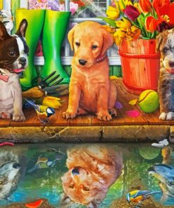 Puppies Water Reflection paint by numbers